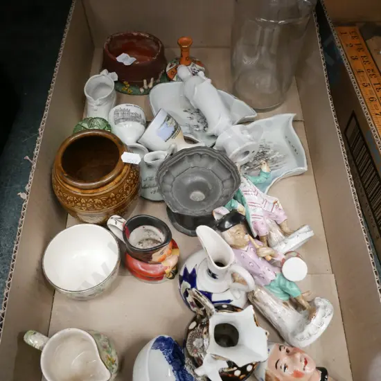 box; figurines, jugs, egg cups etc