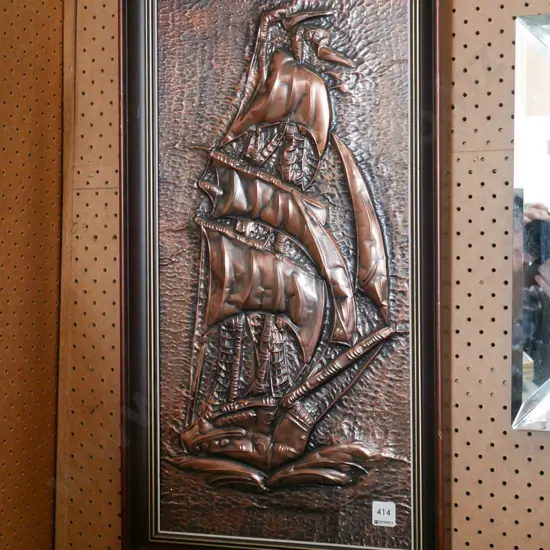 pressed copper sailing ship wall art
