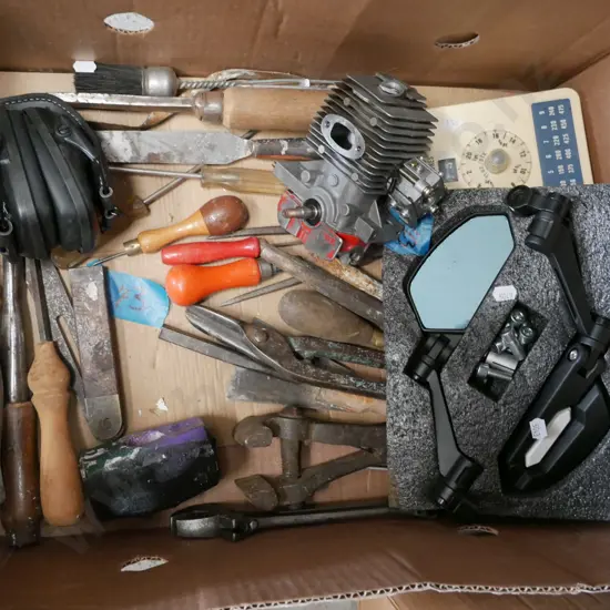 motorcycle wing models, part model plane engine, ear muffs etc