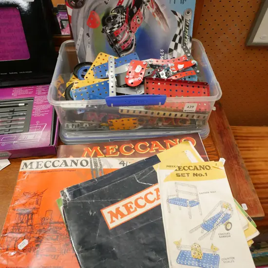 box; Meccano, numerous instruction books
