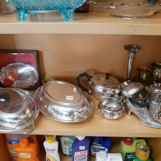 shelf of plated ware