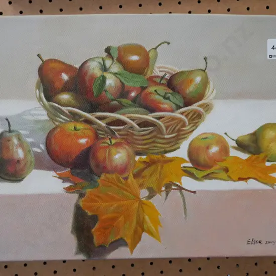 framed oil on canvas - fruit in basket