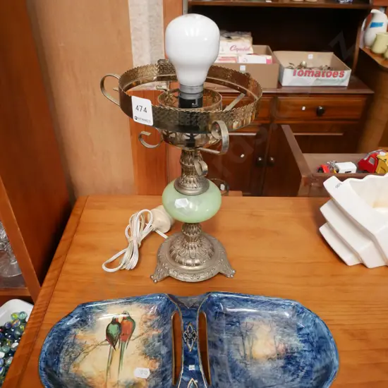 brass and alabaster table lamp, Royal Winton serving dish