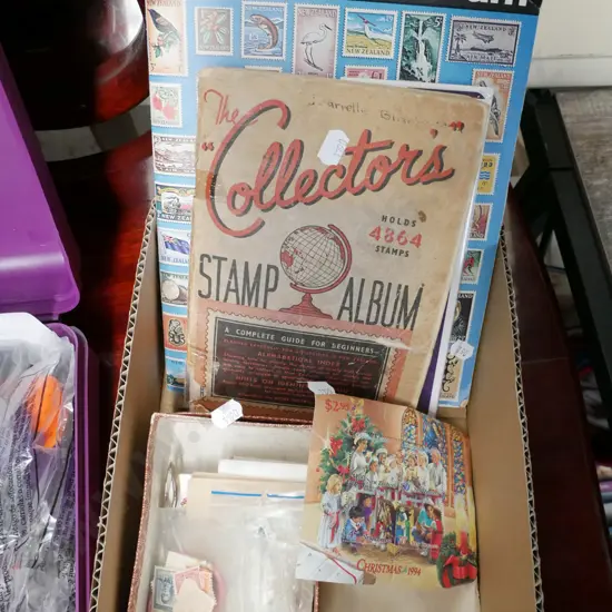 box; stamp albums and stamps