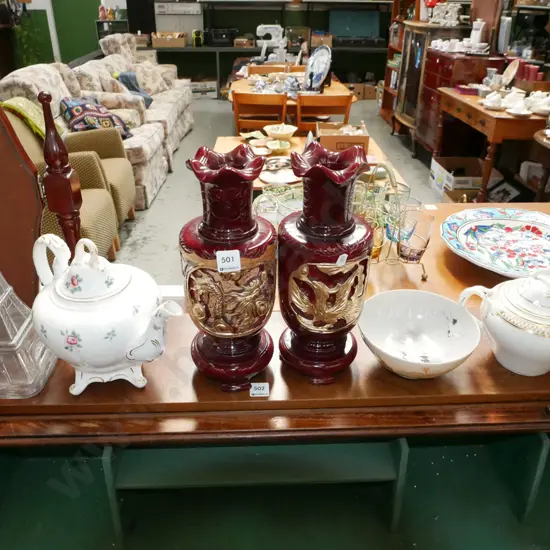 Eiffel Tower decanter, teapot, 2 vases etc