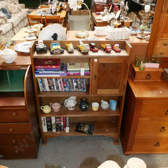 beech bookcase with small single door cupboard H-1210 W-920