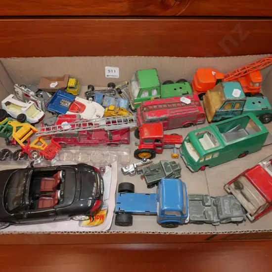 box of toy vehicles