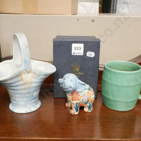 Sylvac bear mug, Beswick basket, elephant