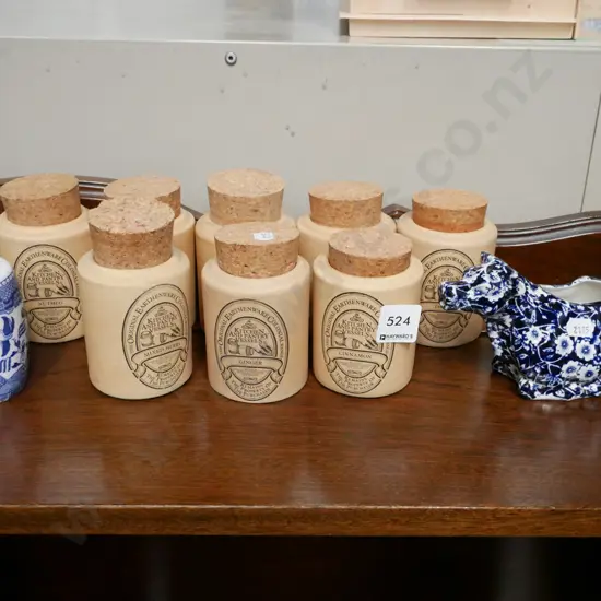 cow creamer, willow pattern salt shaker, kitchen herb canisters