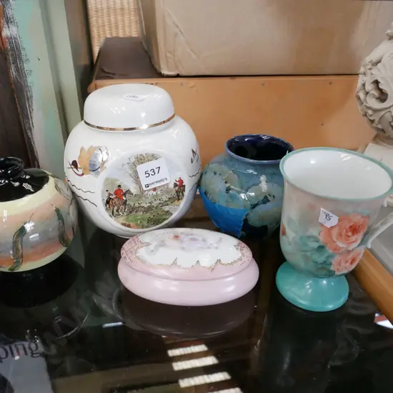 ginger jar, coffee cup, lidded trinket box, Moorcroft vase with crack