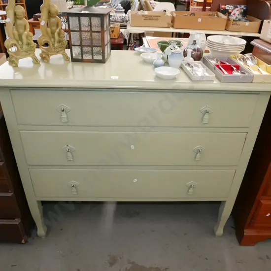 olive painted 3 drawer chest H-860 W-1700