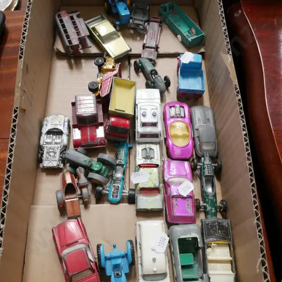 box of toy vehicles