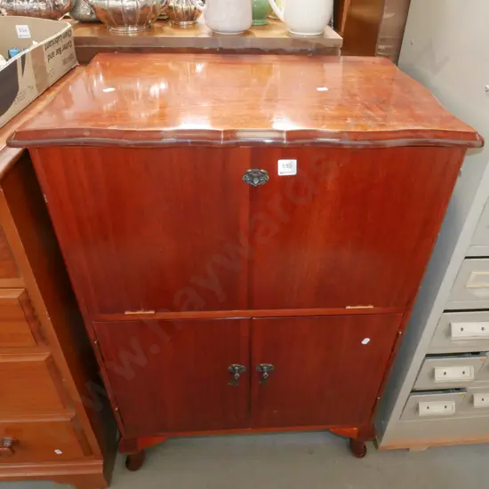 mahogany drop front 2 door liquor cabinet
