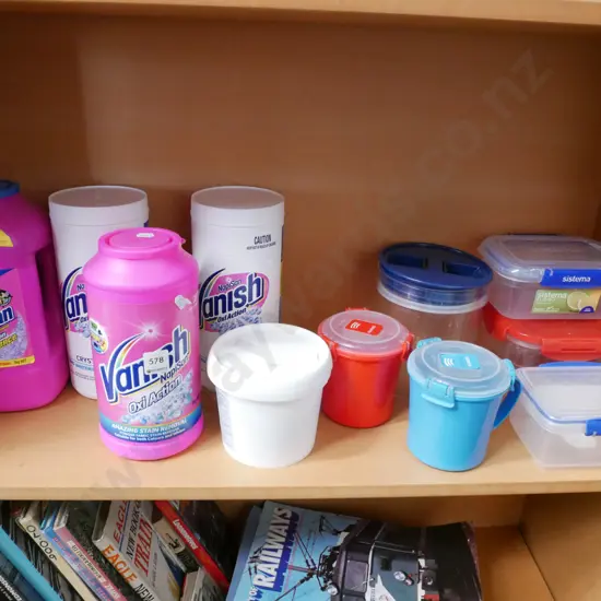 storage containers, cleaning products