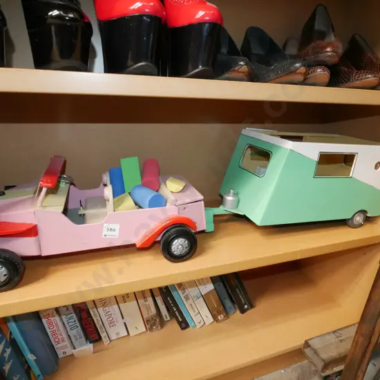 homemade woden toy car and caravan