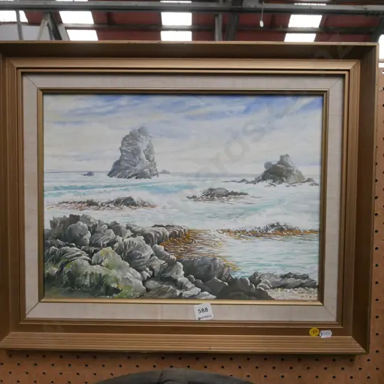 framed oil - coastal scene