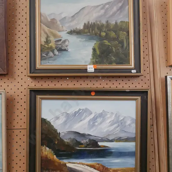 2x framed Hilda Rivers - landscapes - orange dots