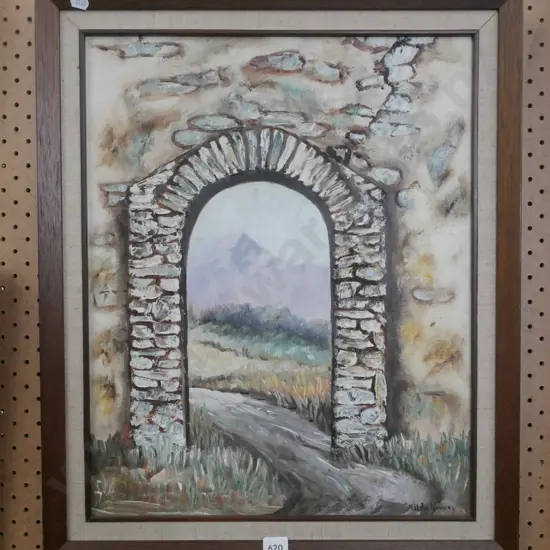framed Hilda Rivers oil- stone archway