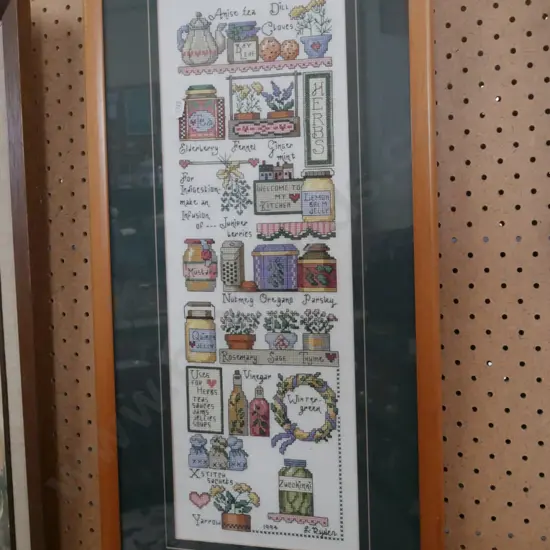 framed kitchen themed needlework