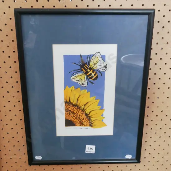 framed ltd edition print - bumblee bee and sunflower