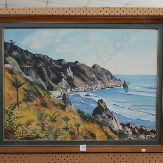 framed oil - coastal scene