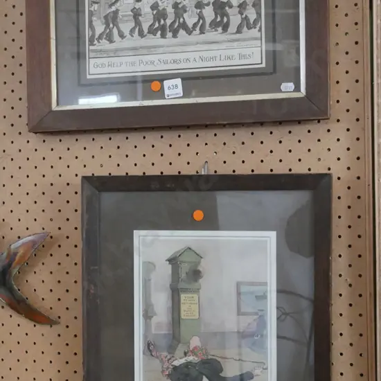 2x vintage cartoon prints - sailers, Scotsman - orange dots