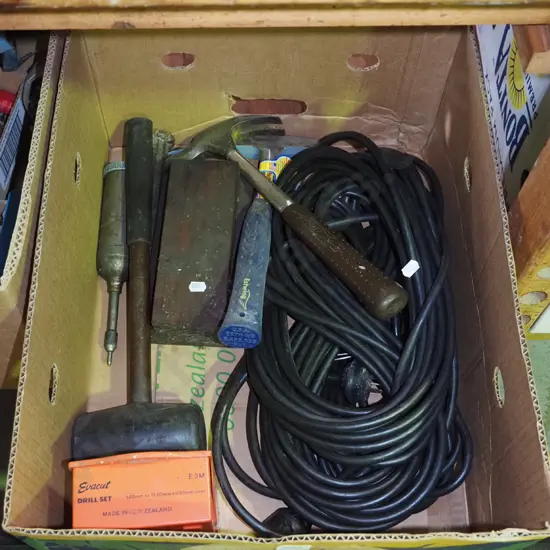 box; hammers, extension cord etc