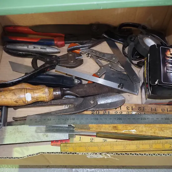 box; milner's scissors, rulers etc