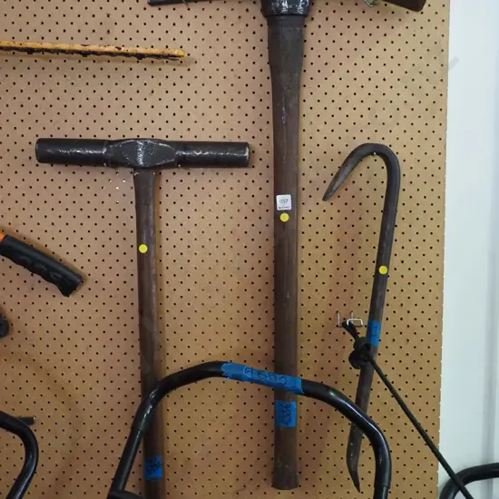 jemmy bar, mattock, heavy duty sledge hammer - yellow dots