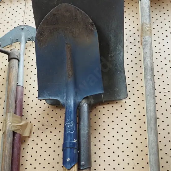 wide mouth shovel, one other shovel