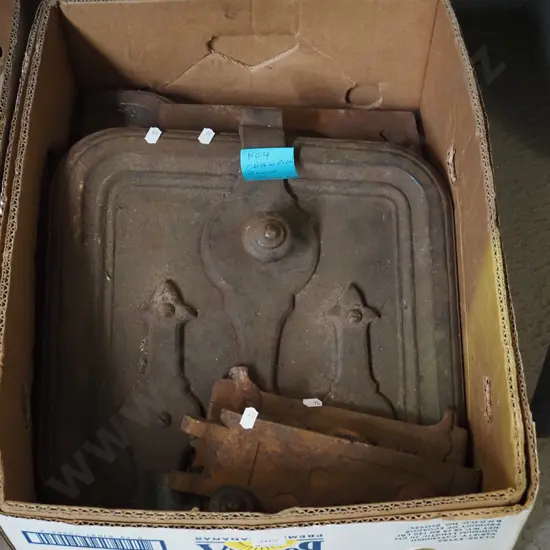box; old Champion No. 4 coal range parts