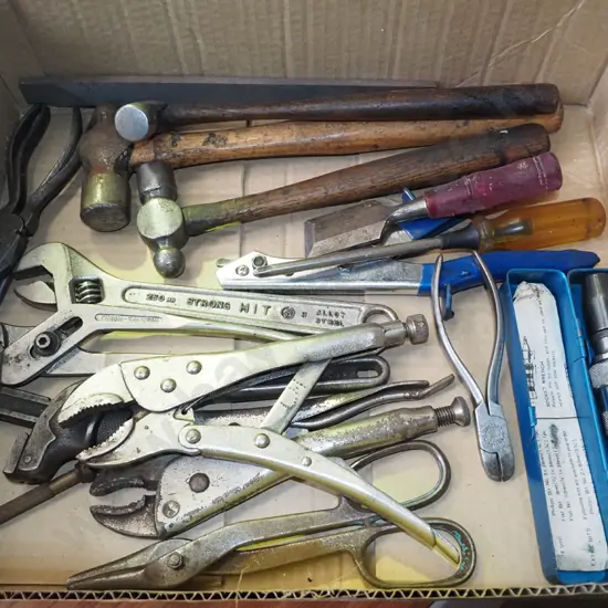 box; ball peen hammer, socket wrench etc