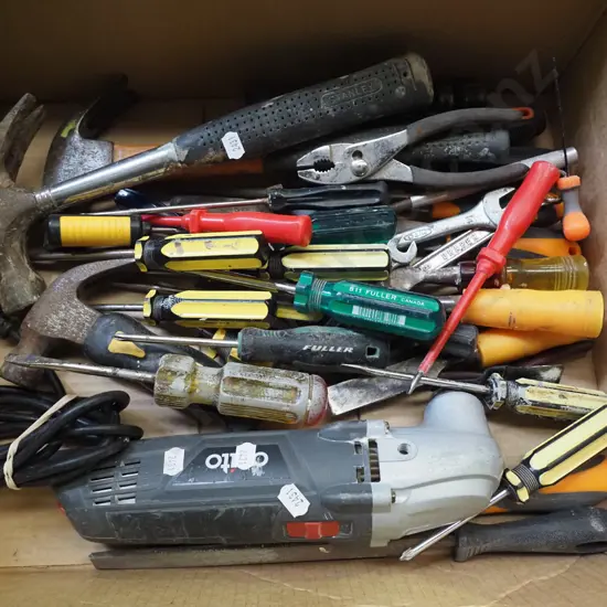 box; Ozito multi tool, hammers etc
