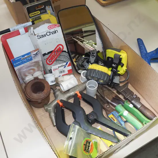 box; head torch, clamps, vintage spiggot etc