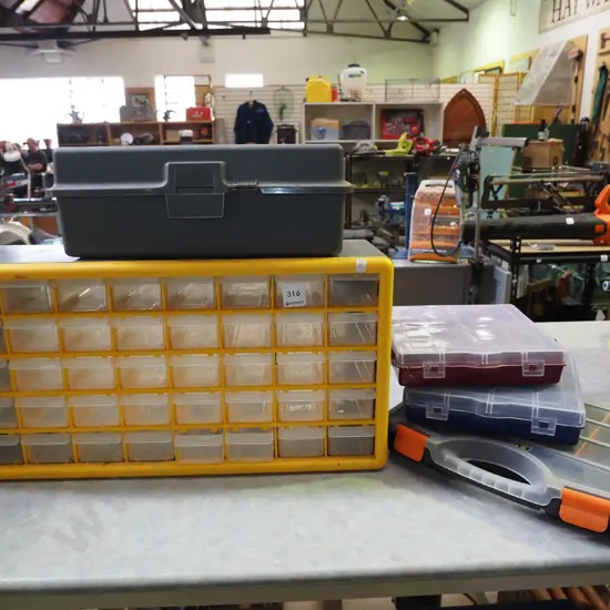 plastic tool box, 4 plastic workshop organisers