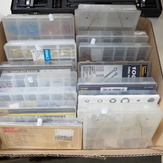 box; cotter pins, washers, circlips etc