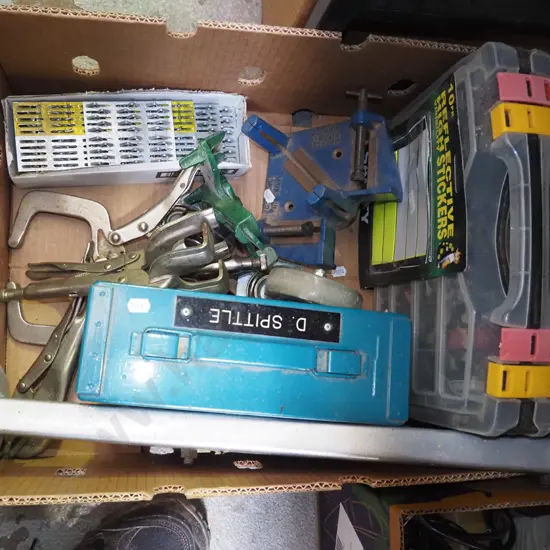 box; car jack, nail plates, framers vice etc