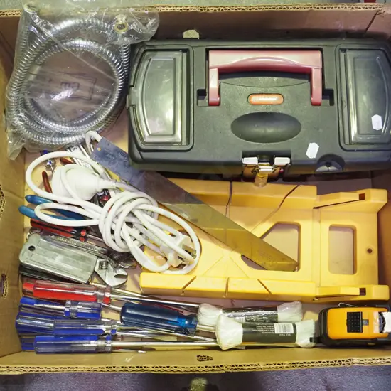 box; screwdrivers, mitre, box, tool box etc