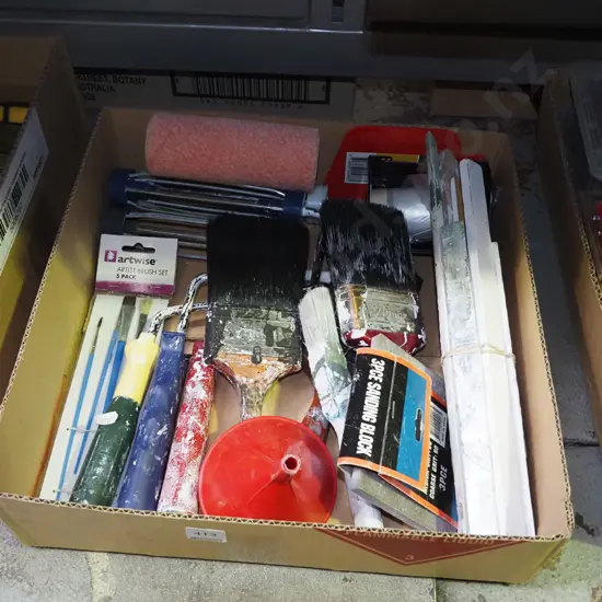 box; paint brushes, roller etc