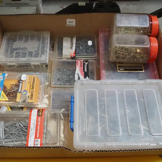 box; various screws, nails
