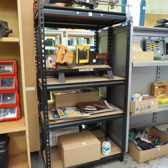 metal and wood workshop shelves