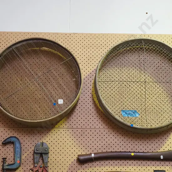 2x garden sieves - blue dots