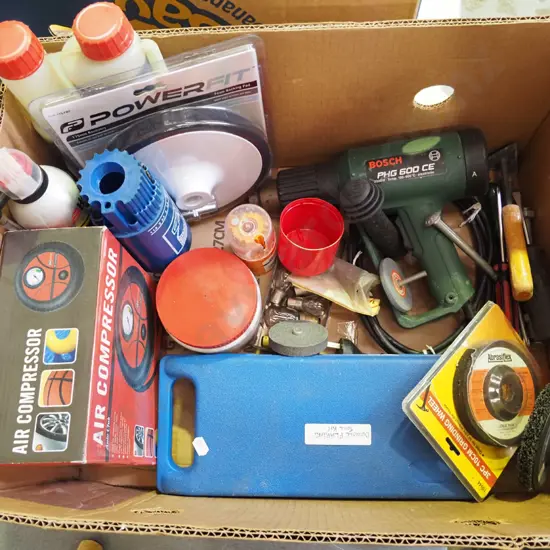 box; heat gun, air compressor etc