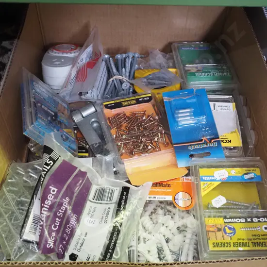 box; screws, nails, tape measure etc