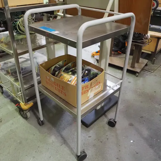 2 tier metal and stainless steel trolley casters