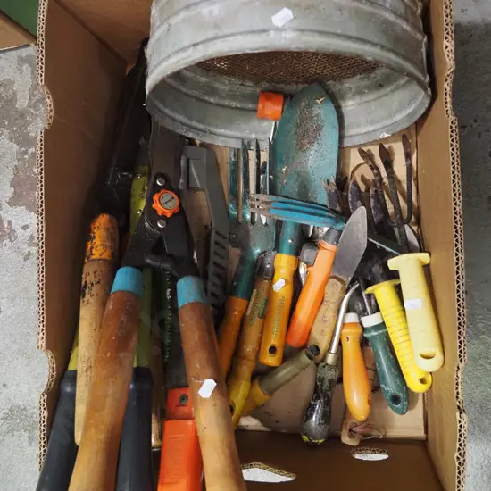 box; gardening tools