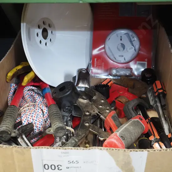 box; screwdrivers, smoke alarm, hand tools etc