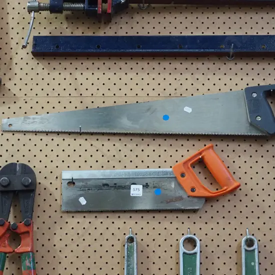 2x hand saws - blue dots