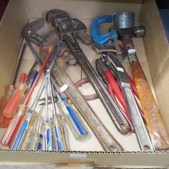 box; screwdrivers, wrenches, hammers etc