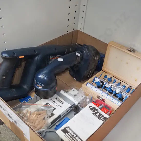 Ryobi battery powered reciprocating saw - no charger, router bits, drill riveters, dowel jig